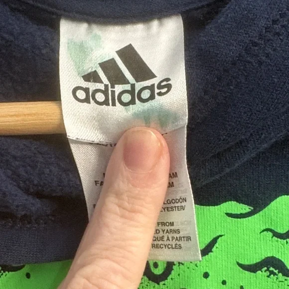 adidas Navy Hoodie with Neon Green & Bright Blue Drip Logo - Picture 3 of 5
